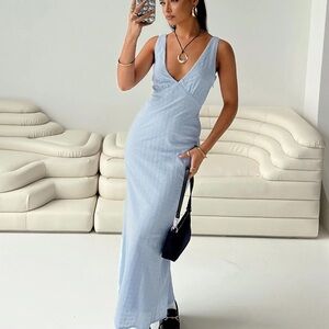Princess Polly Blue Ribbed Sheath Maxi Dress